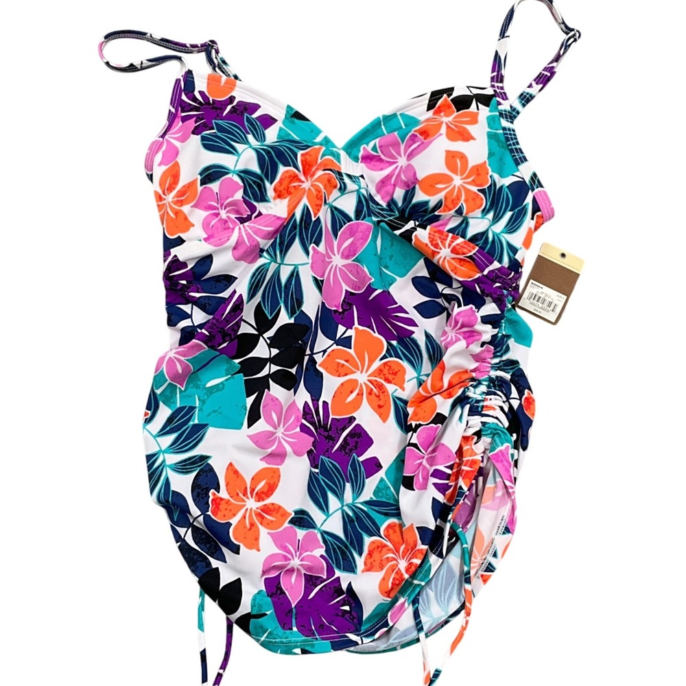 Sonoma Tankini Top Women 8  Purple Multi‎ Floral Tummy Control Ruched Side NWT